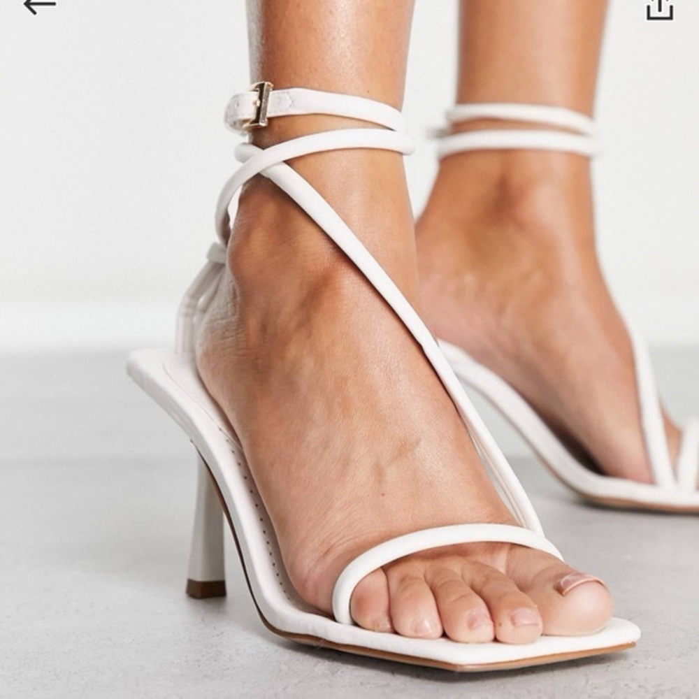 Simmi London Wide Fit tie ankle mid heeled sandals in white